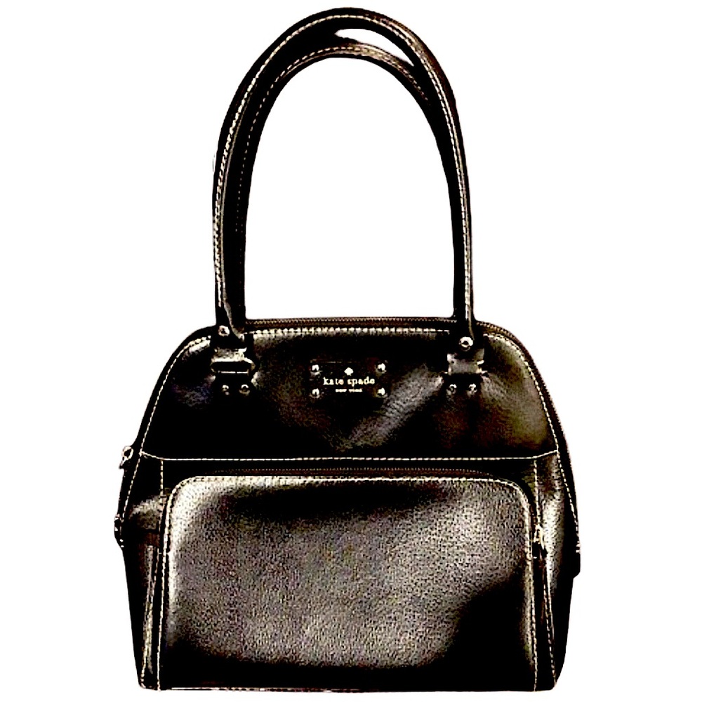 KATE SPADE Black Leather Satchel Top Zipper Bag with Front Zipper Pocket